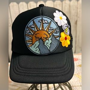 Black Womens snapback trucker cap outdoor boho theme hat handmade